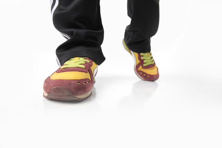 Girl shoe stepping shot from frontの写真素材