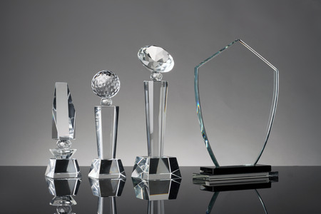 glass trophy in gray backgroundの写真素材