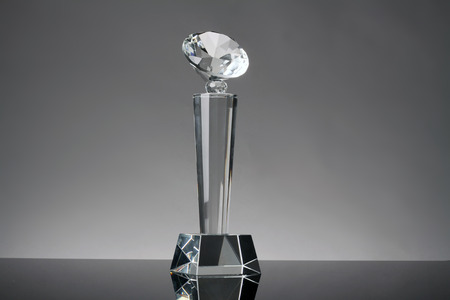 glass trophy in gray backgroundの写真素材