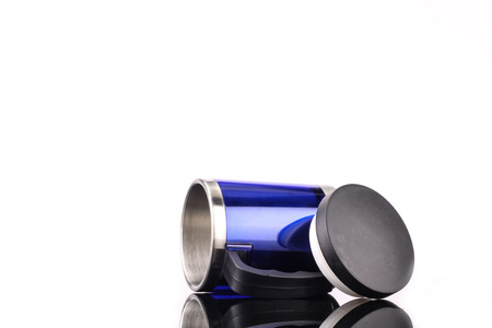 steel mug isolated on white backgroundの写真素材