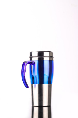 steel mug isolated on white backgroundの写真素材