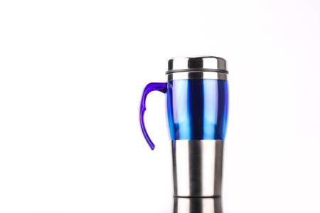steel mug isolated on white backgroundの写真素材