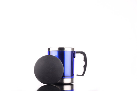 steel mug isolated on white backgroundの写真素材