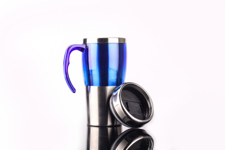 steel mug isolated on white backgroundの写真素材
