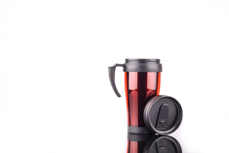 steel mug isolated on white backgroundの写真素材