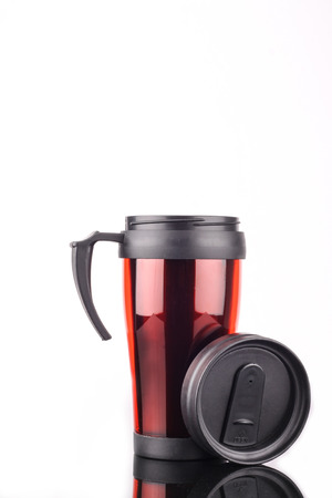 steel mug isolated on white backgroundの写真素材