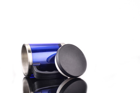 steel mug isolated on white backgroundの写真素材