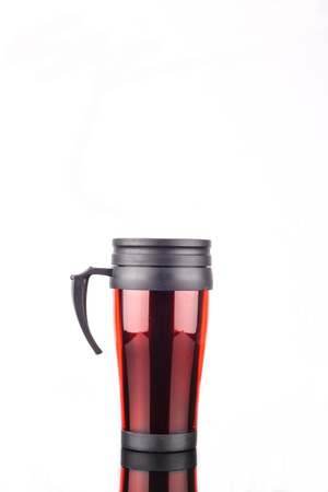 steel mug isolated on white backgroundの写真素材