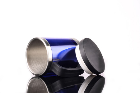 steel mug isolated on white backgroundの写真素材