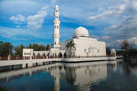 The beautiful scenery Masjid Tengku Tengah Zaharah or also known as Floating Mosque in Kuala Terengganu, Malaysiaの写真素材