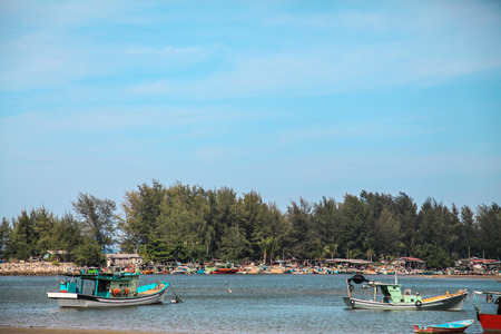 fishing boats on the beach at Kuala Terengganuの写真素材