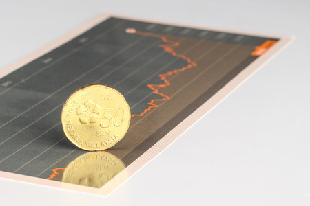 coin fifty cent malaysian on fluctuating chart.の写真素材