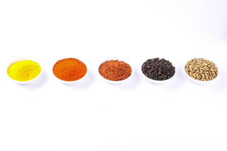 various spices selection isolated on white backgroundの写真素材