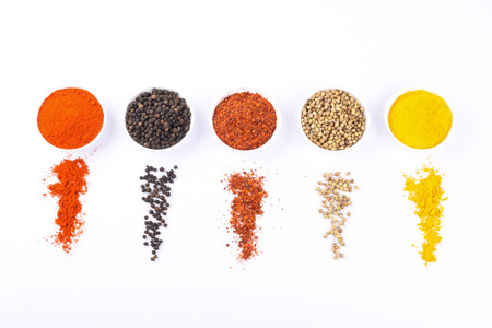 various spices selection isolated on white backgroundの写真素材