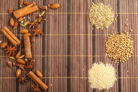 food and cuisine ingredients on wooden backgroundの写真素材