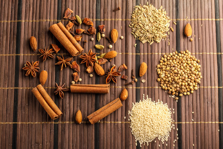 food and cuisine ingredients on wooden backgroundの写真素材