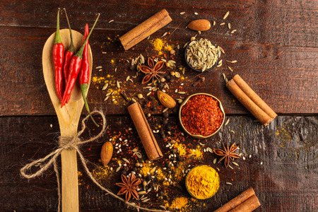 food and cuisine ingredients on wooden backgroundの写真素材