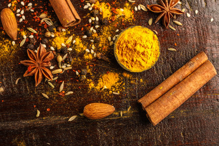 food and cuisine ingredients on wooden background