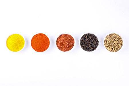 various spices selection isolated on white backgroundの写真素材