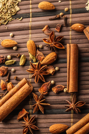 food and cuisine ingredients on wooden background