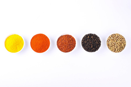 various spices selection isolated on white backgroundの写真素材