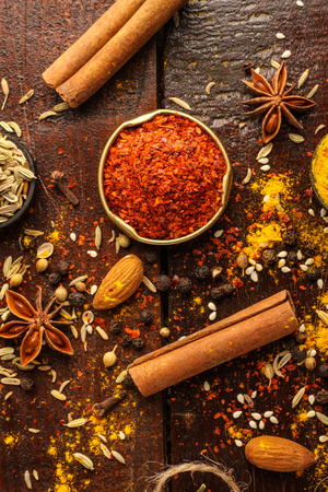 food and cuisine ingredients on wooden backgroundの写真素材