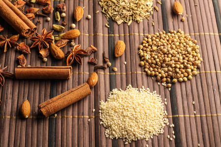 food and cuisine ingredients on wooden backgroundの写真素材