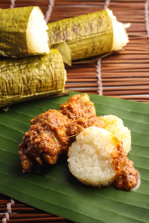 malay lemang served with rendang ayamの写真素材