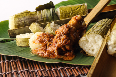 malay lemang served with rendang ayamの写真素材