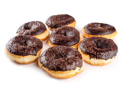 chocholate doughnuts isolated in white backgroundの写真素材
