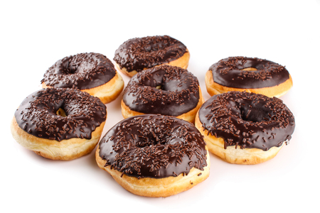 chocolate doughnut isolated in white backgroundの写真素材