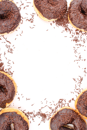 chocolate doughnuts with empty content space in the middleの写真素材