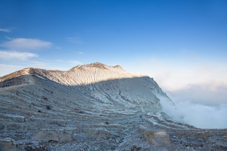 Ijen Crater landscape from the crater, seen on the left is the Ijen only left peak. The Ijen volcano complex is a group of stratovolcanoes in the Banyuwangi Regency of East Java, Indonesia 18 November 2015.の写真素材