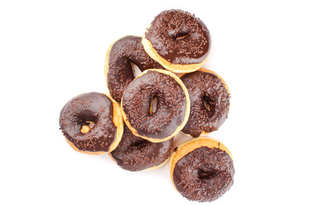 chocolate doughnut isolated in white backgroundの写真素材