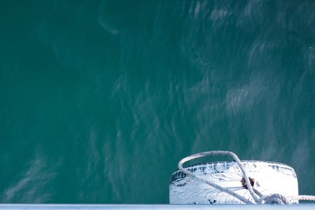 speed boat detail shot in crop with green deep thailand landscapes