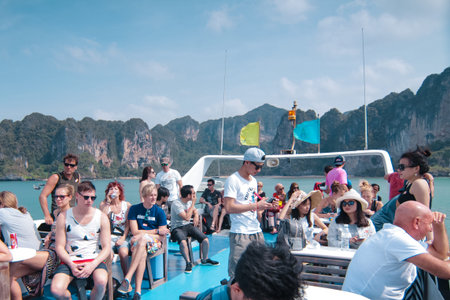 KRABI, THAILAND - 2 MARCH 2016 - Tourist from all over the world at top deck. Thailand is popular spot for tourist attraction in asia.のeditorial素材