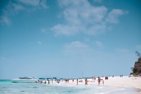 beautiful tropical view on thailand island on white sandy beachのeditorial素材