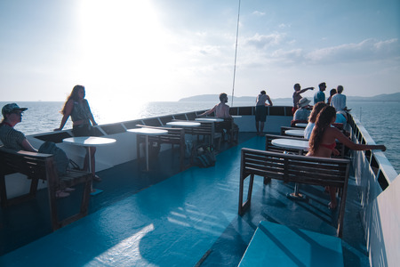 KRABI, THAILAND - 2 MARCH 2016 - Tourist from all over the world at top deck. Thailand is popular spot for tourist attraction in asia.のeditorial素材