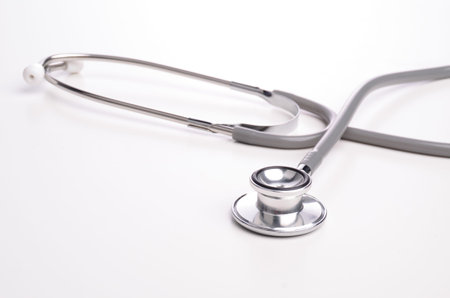 Grey stethscope isolated on white backgroundの写真素材