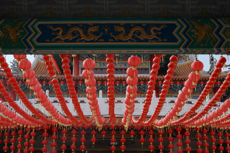 Kuala Lumpur, Malaysia - JANUARY 28, 2017. Thean Hou Temple on Chinese New Year Celebration 2017 with the lines of traditional chinese lantern.のeditorial素材