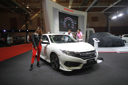 KUALA LUMPUR, MALAYSIA - 9 NOVEMBER 2017. New Honda Civic been show at 2017 Malaysia car autoshow. Annual Motor show held at MAEPS, Serdang.のeditorial素材