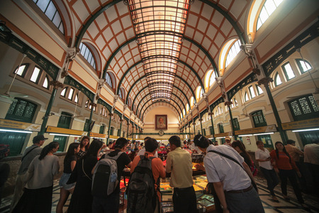 Ho Chi Minh City, Vietnam - 30 December 2017. Saigon post office interior, created by the French architect Gustave Eiffel, Vietnam.のeditorial素材