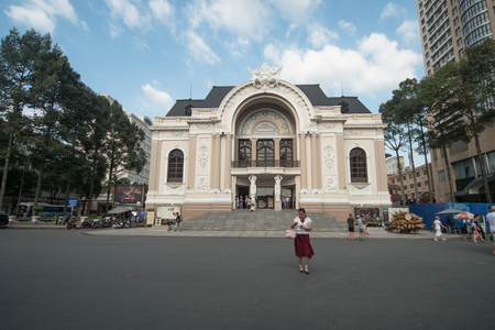 Ho Chi Minh City, Vietnam - 30 December 2017. The Municipal Theatre of Ho Chi Minh City, also known as Saigon Opera House, is an opera house in Ho Chi Minh City, Vietnam.のeditorial素材