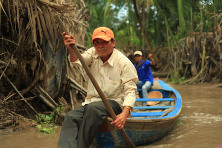 Ho Chi Minh City, Vietnam - 1 January 2018. Boating activity at Mekong Delta.のeditorial素材