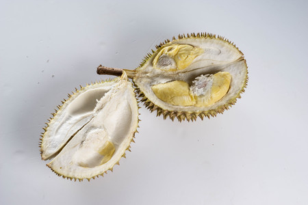 natural local fruit durian on white backgroundの写真素材