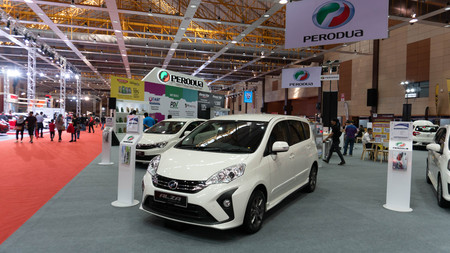 kuala lumpur, malaysia - 16 april 2019. perodua booth at kuala lumpur motor showのeditorial素材