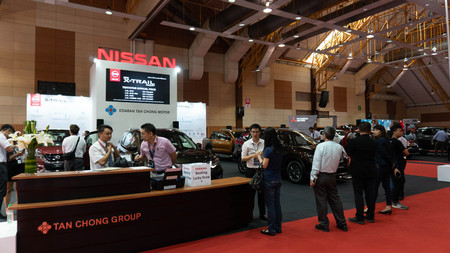 kuala lumpur, malaysia - 16 april 2019. nissan booth at kuala lumpur motor showのeditorial素材