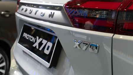 kuala lumpur, malaysia - 16 april 2019. proton new x70 at kuala lumpur motor showのeditorial素材