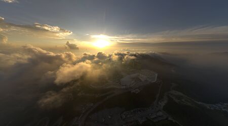 Malaysia Genting Highland with sunset and dramatic cloud. noise are existed in a drone photographyの写真素材