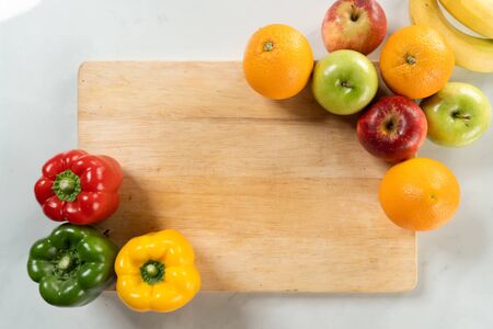 fresh fruits with white marble backgroundの写真素材